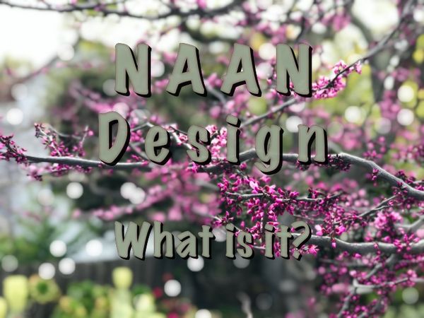 Naan Design - what is it? purple blossoming trees with text over